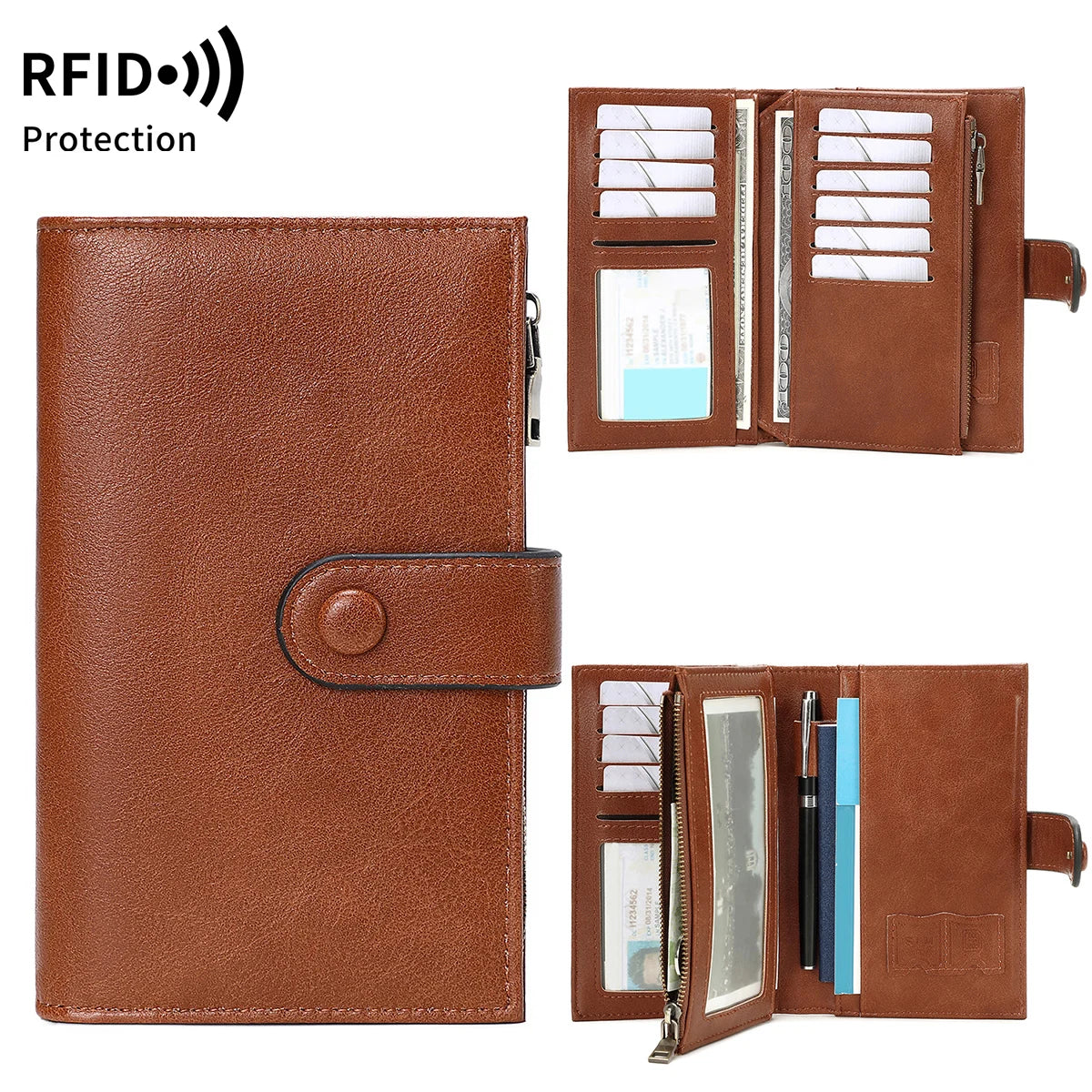 RFID Blocking Women's Trifold Leather Clutch Wallet