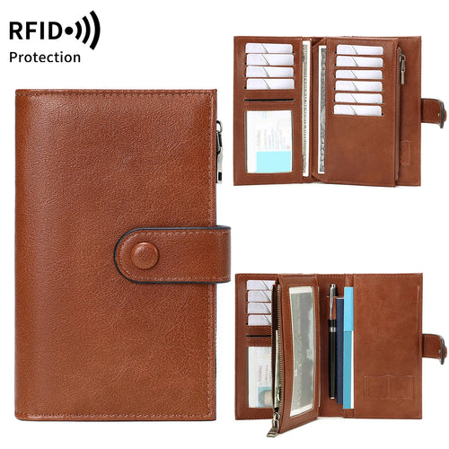RFID Blocking Women's Trifold Leather Clutch Wallet