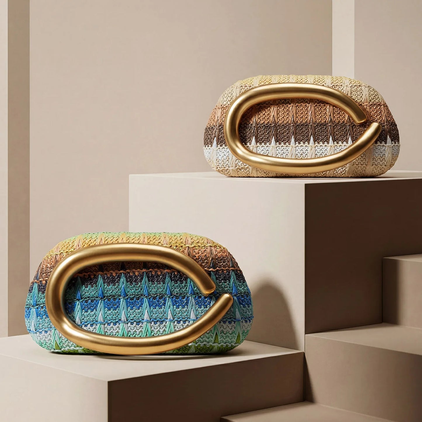 Woven Clutch Bag – Women's Colorful Evening Bag with Gold Metal Buckle