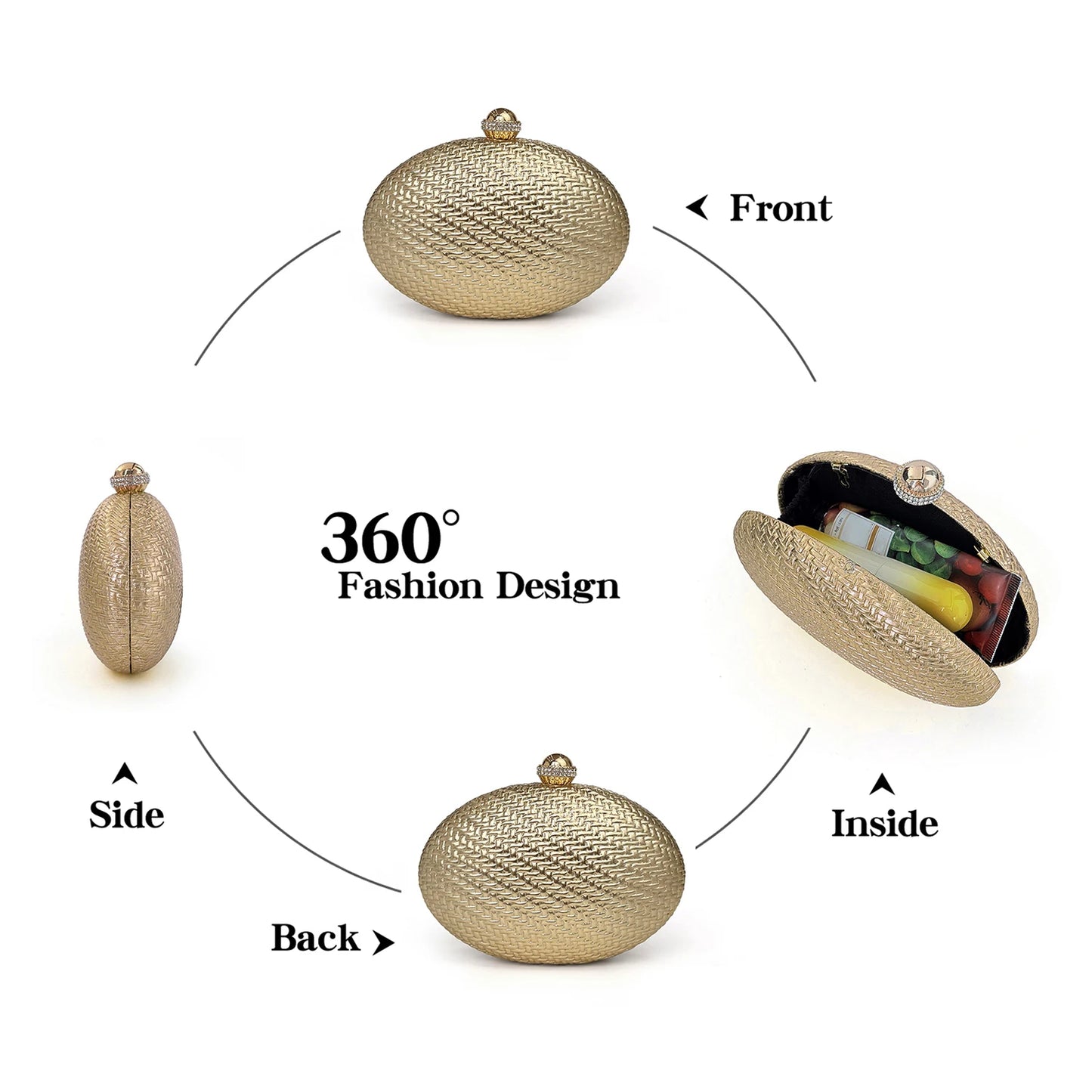 Luxury Woven Evening Clutch Bag with Crystal Clasp & Gold Chain