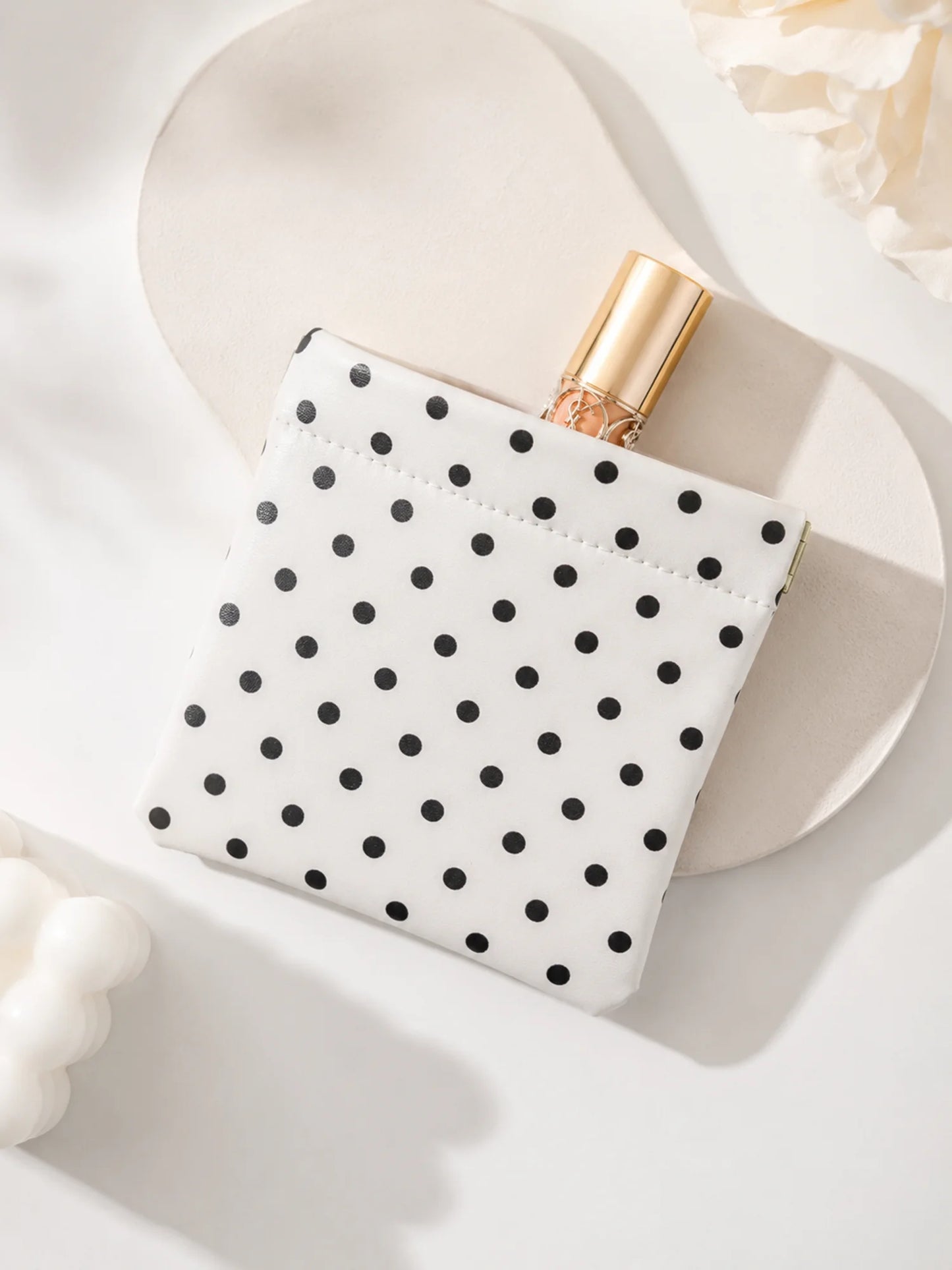 Polka Dot Makeup Pouch – PU Leather Mini Cosmetic Bag
