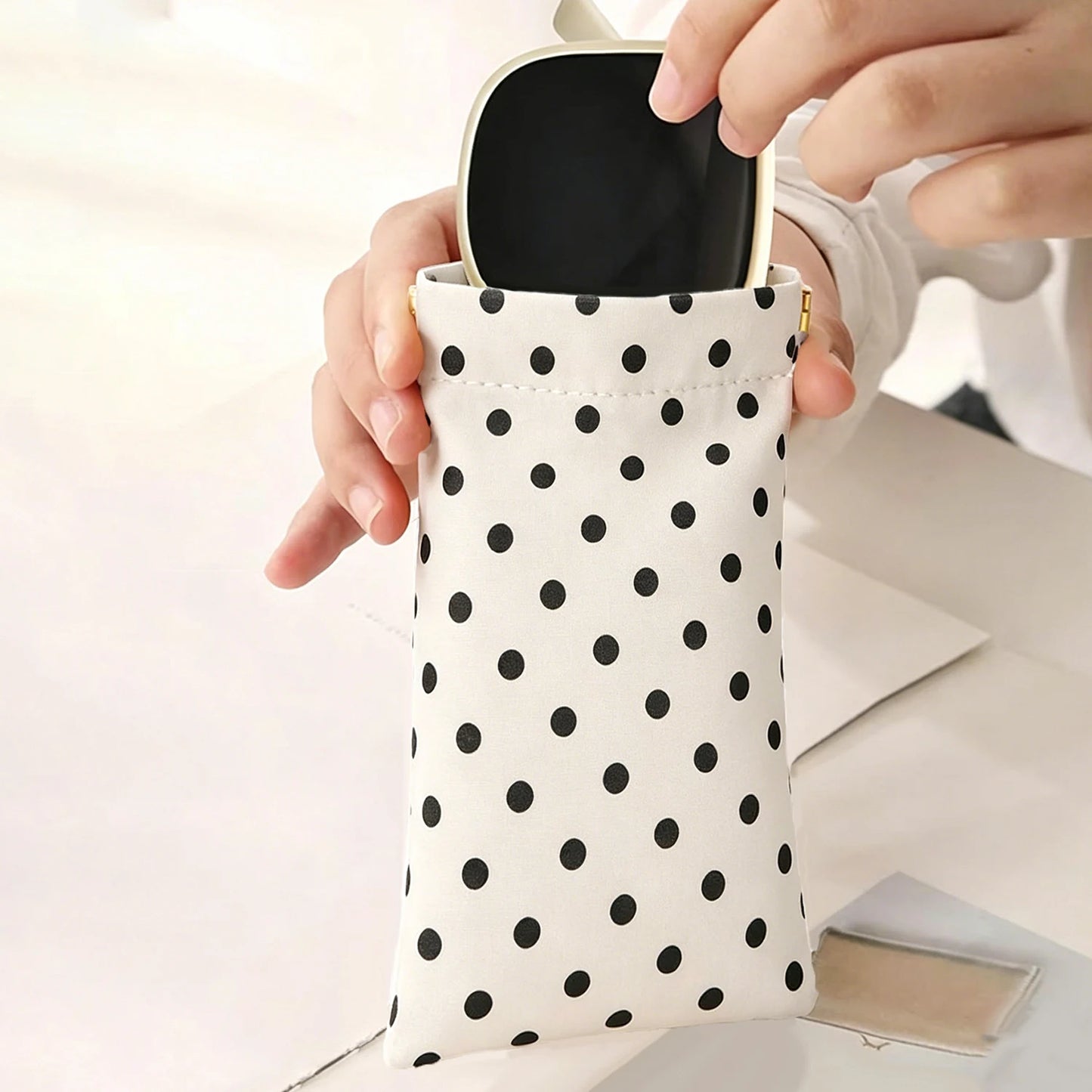 Polka Dot Glasses Case with Auto-Close – Soft PU Leather Eyewear Pouch