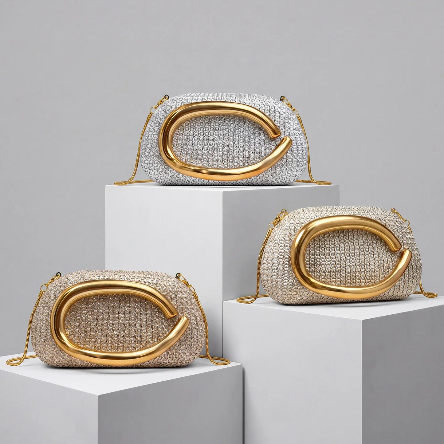 Crystal Evening Bag – Women's Sparkling Diamond Clutch with Gold Chain Shoulder Strap