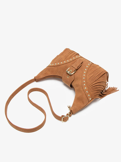 Fringe Shoulder Bag – Women's Studded Boho Crossbody Hobo