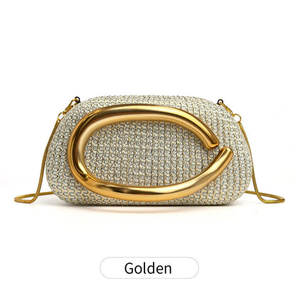 Crystal Evening Bag – Women's Sparkling Diamond Clutch with Gold Chain Shoulder Strap