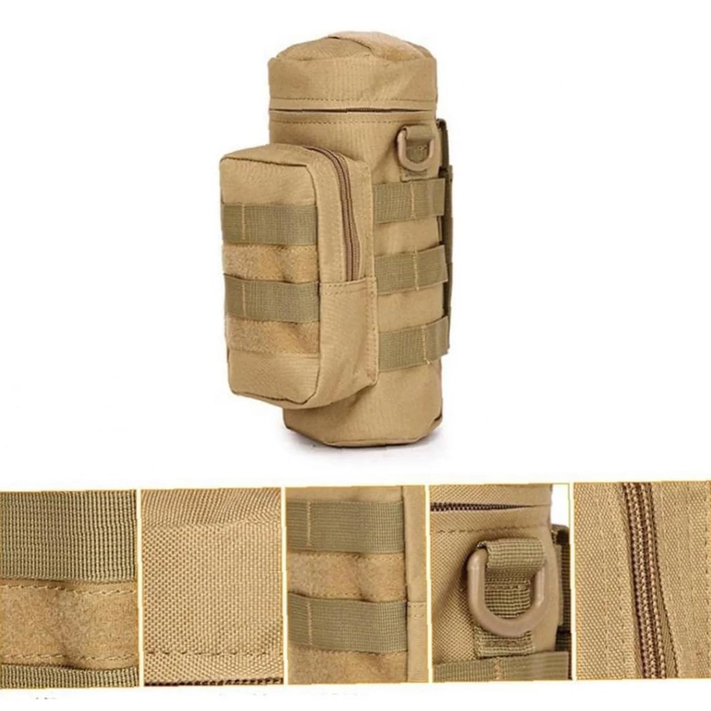 Tactical MOLLE Water Bottle Holder with Accessory Pouch & Shoulder Strap