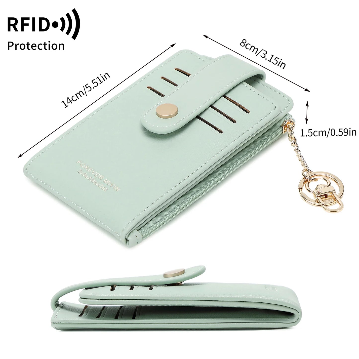 RFID Blocking Women's Mini Wallet with Card Slots & Keychain