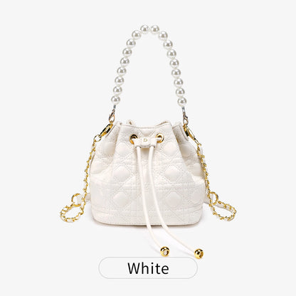 Pearl Handle Quilted Bucket Bag – Mini Crossbody Handbag for Women