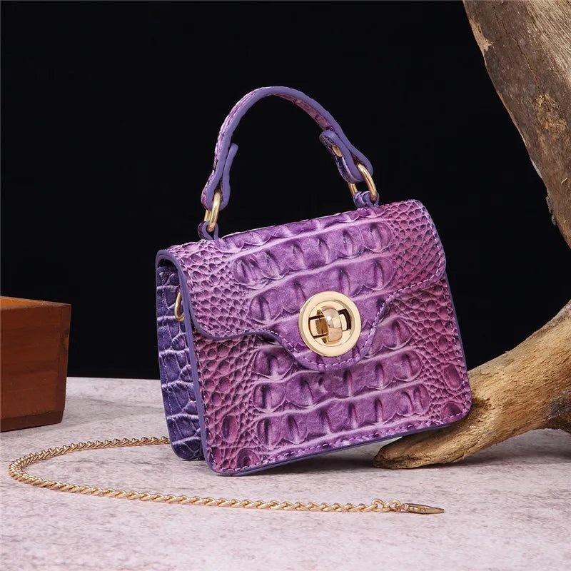 Crocodile Pattern Mini Handbag with Gold Chain Strap
