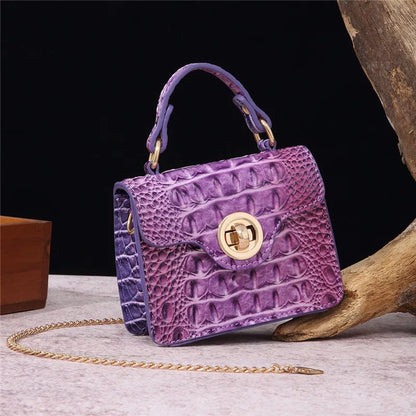 Crocodile Pattern Mini Handbag with Gold Chain Strap