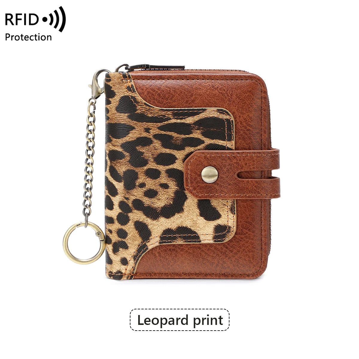 RFID Blocking Short Wallet for Women – Animal Print Coin Purse with Key Ring