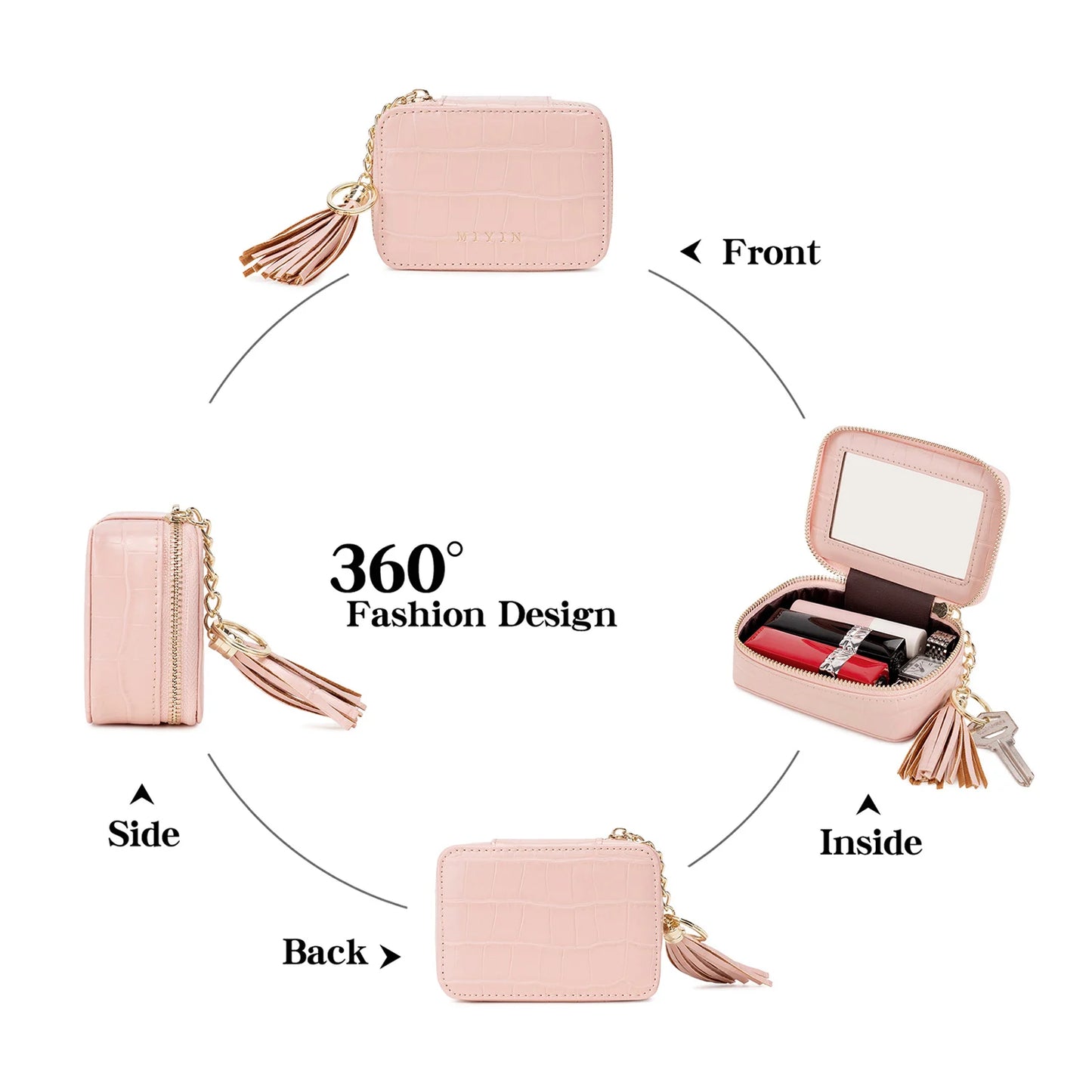 Crocodile Pattern Mini Pouch – Women's Tassel Zipper Square Bag