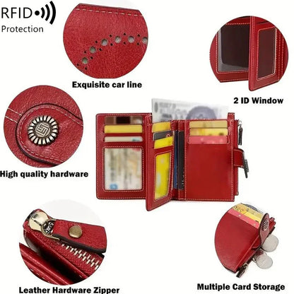 RFID Blocking Women's Vintage Bifold Wallet – Multi-Card Zip