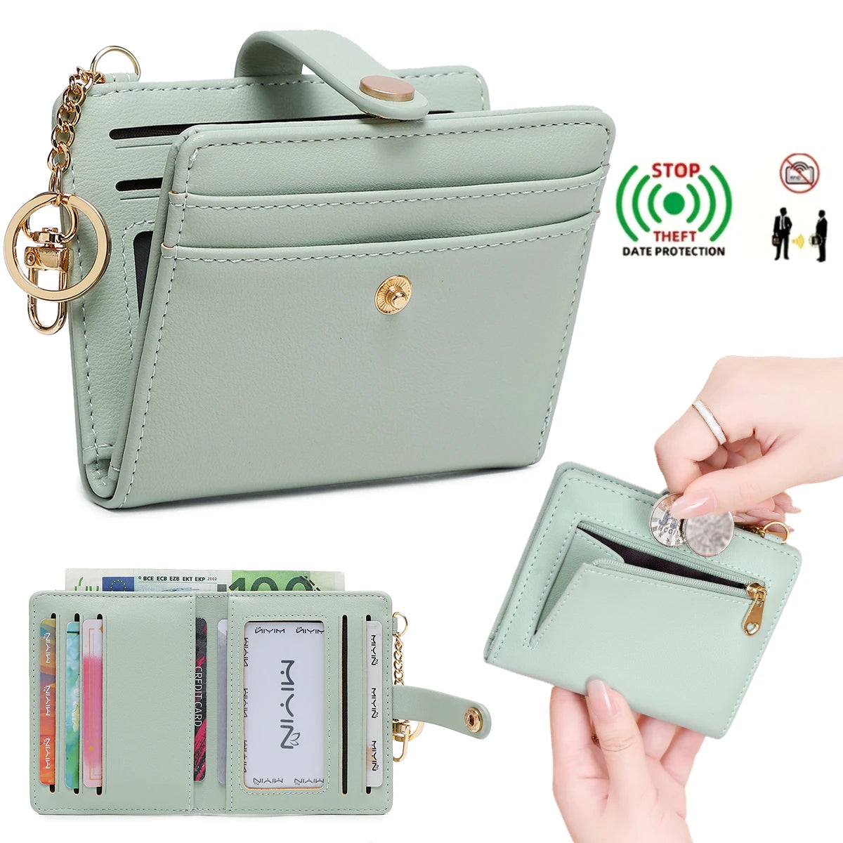 RFID Blocking Slim Bifold Card Wallet with Keychain – Women