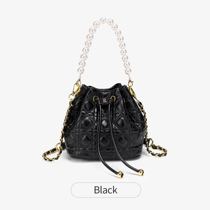 Pearl Handle Quilted Bucket Bag – Mini Crossbody Handbag for Women