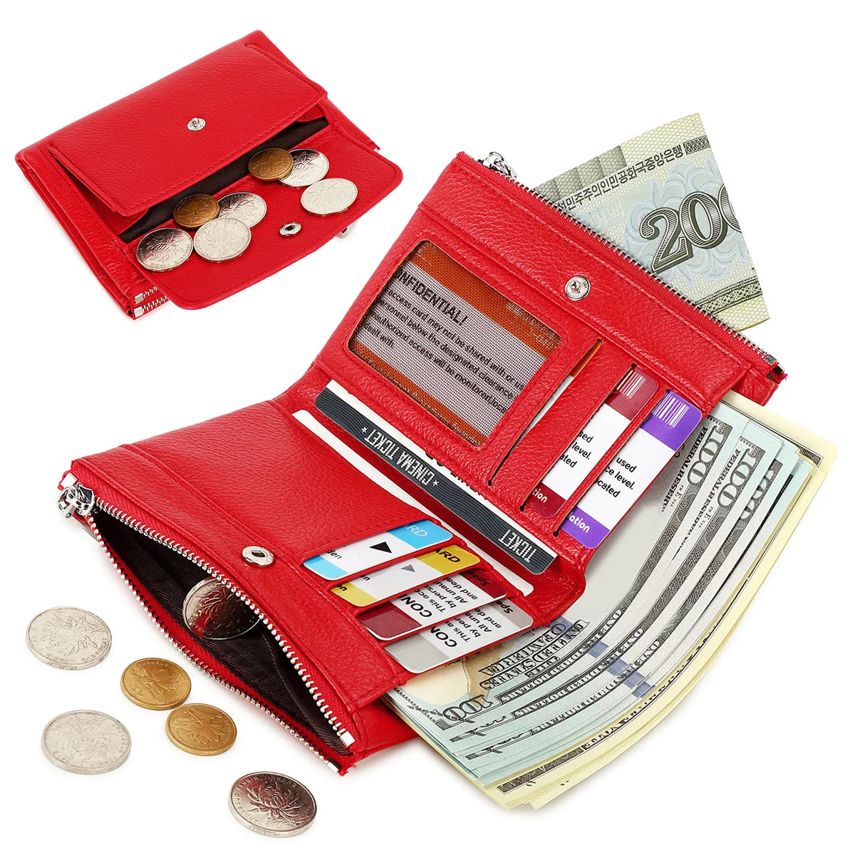 Women's Zip Coin Purse – Multi-Card Short Wallet with Buckle