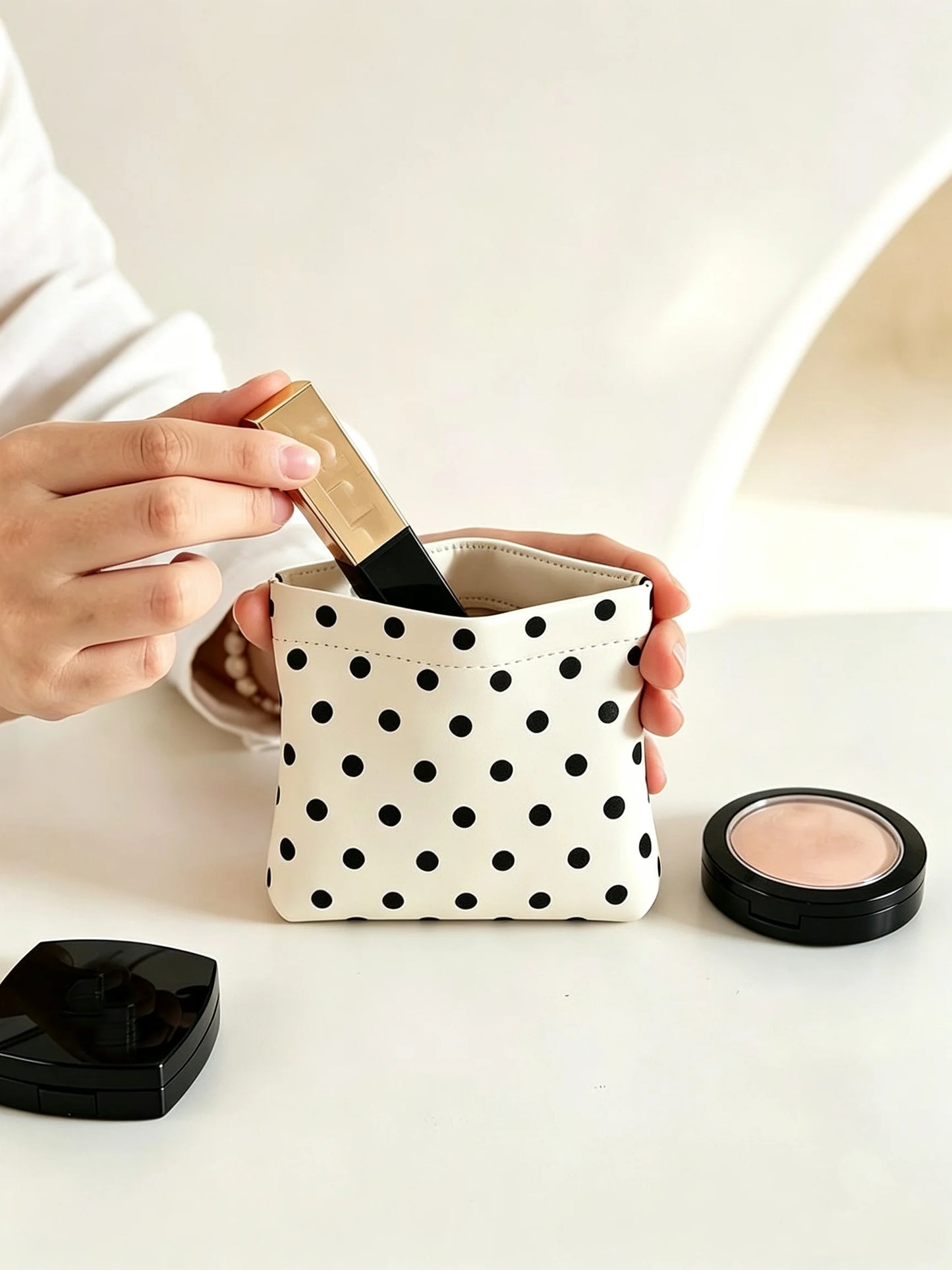 Polka Dot Makeup Pouch – PU Leather Mini Cosmetic Bag