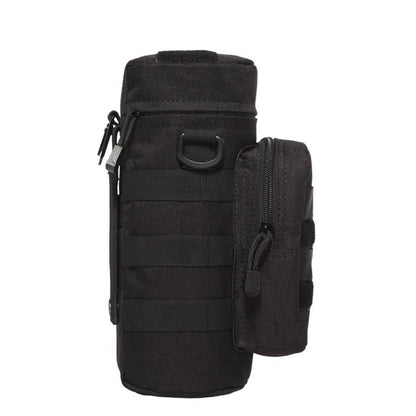 Tactical MOLLE Water Bottle Holder with Accessory Pouch & Shoulder Strap