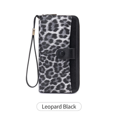Women's Long Wallet – Double Zipper Accordion Card Holder Clutch with Wrist Strap