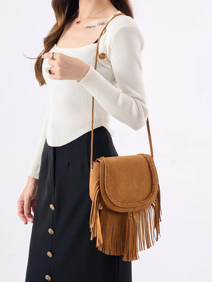 Boho Fringe Tassel Crossbody Bag – Women's Vegan Leather Shoulder Bag