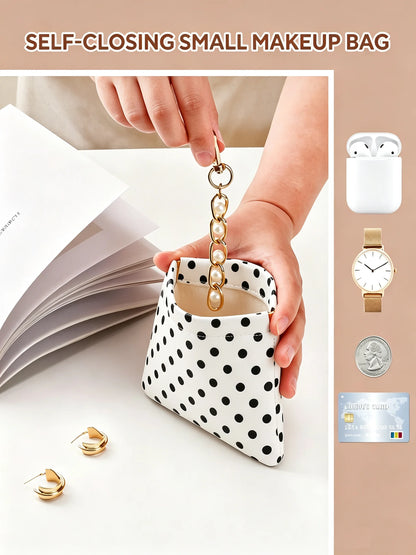 Polka Dot Makeup Pouch – PU Leather Mini Cosmetic Bag