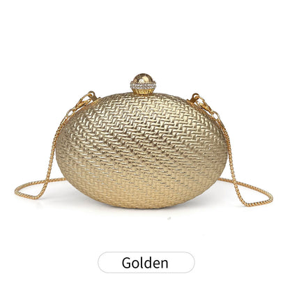 Luxury Woven Evening Clutch Bag with Crystal Clasp & Gold Chain