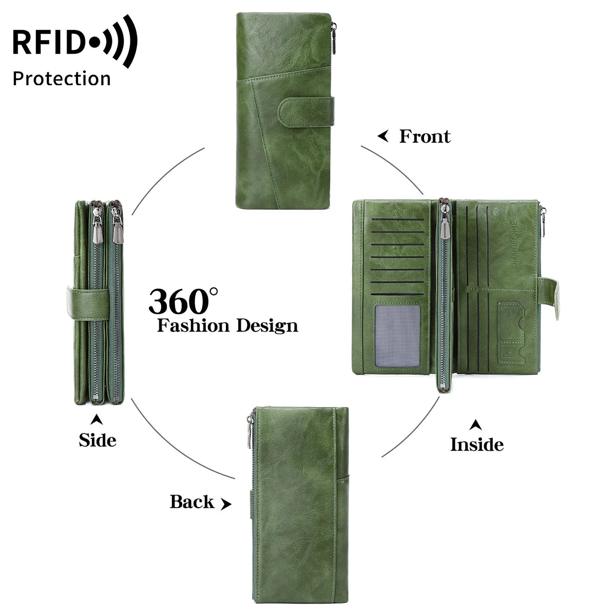 RFID Blocking Women's Long Wallet – Multi-Card Slot Double Zipper Clutch