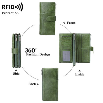 RFID Blocking Women's Long Wallet – Multi-Card Slot Double Zipper Clutch