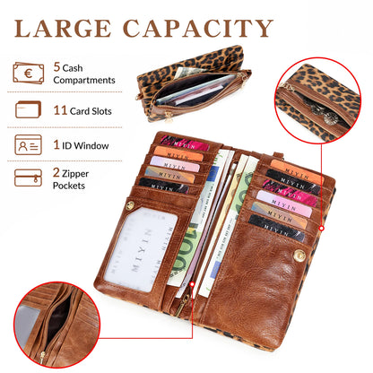 Leopard Print Women's Long Wallet – Double Zipper Clutch
