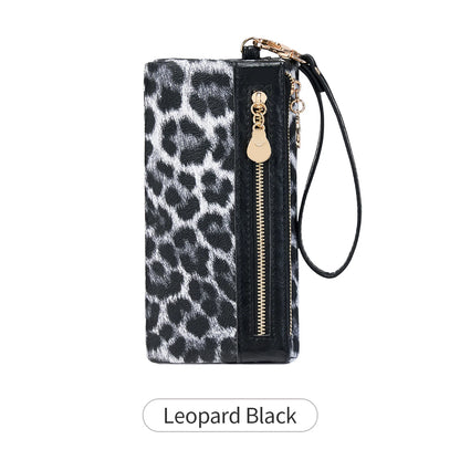 Leopard Print Women's Long Wallet – Double Zipper Clutch