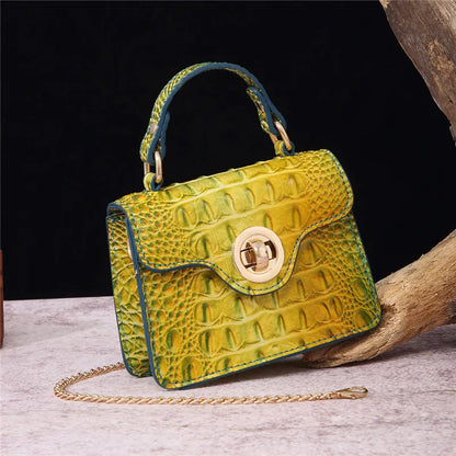 Crocodile Pattern Mini Handbag with Gold Chain Strap