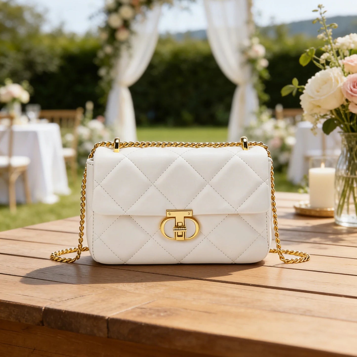 Quilted PU Leather Shoulder Bag – Women's Chain Crossbody Handbag