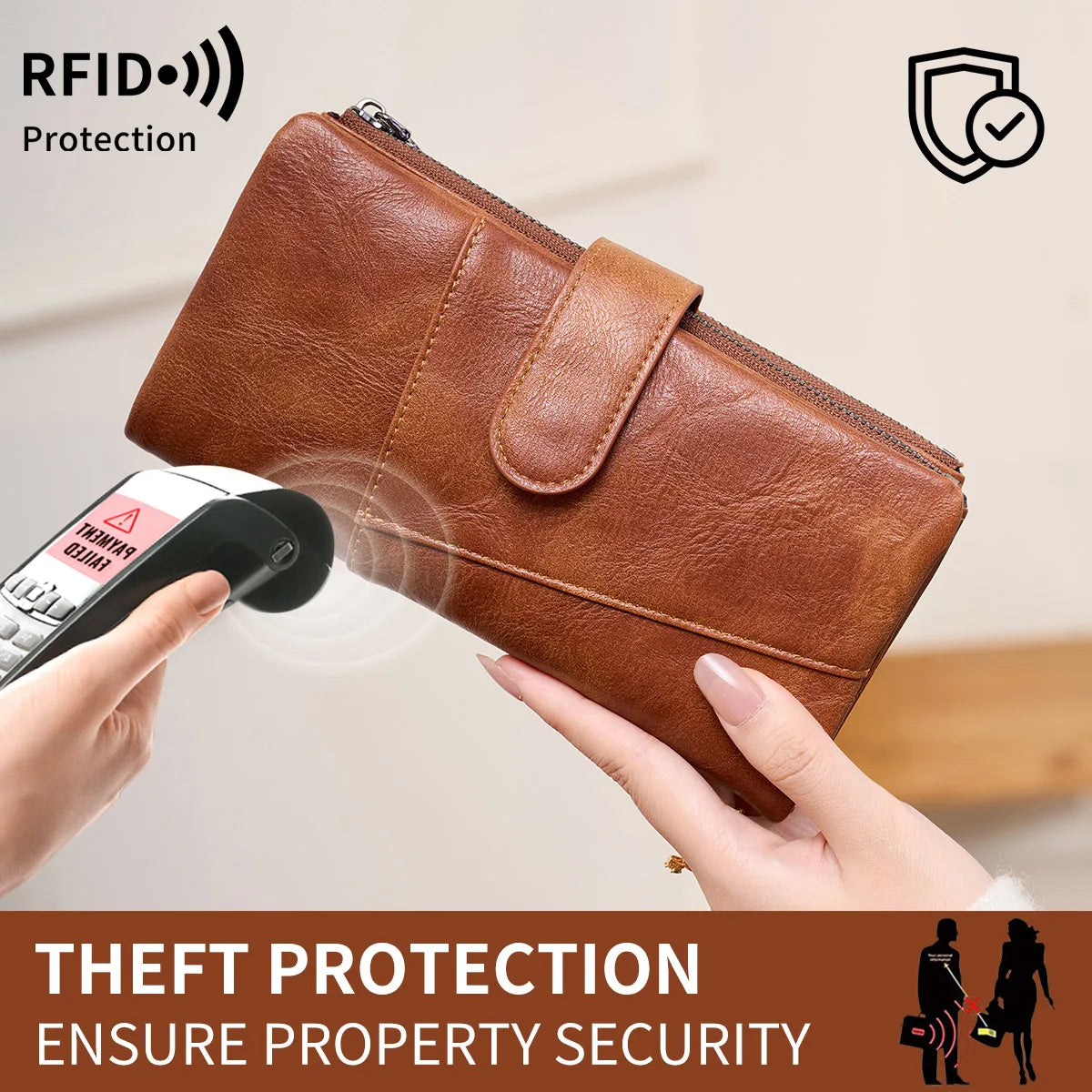 RFID Blocking Women's Long Wallet – Multi-Card Slot Double Zipper Clutch