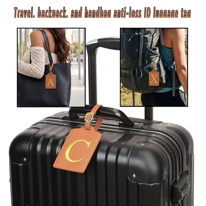 Personalized Initial Luggage Tag – Brown PU Leather Monogram Suitcase Label