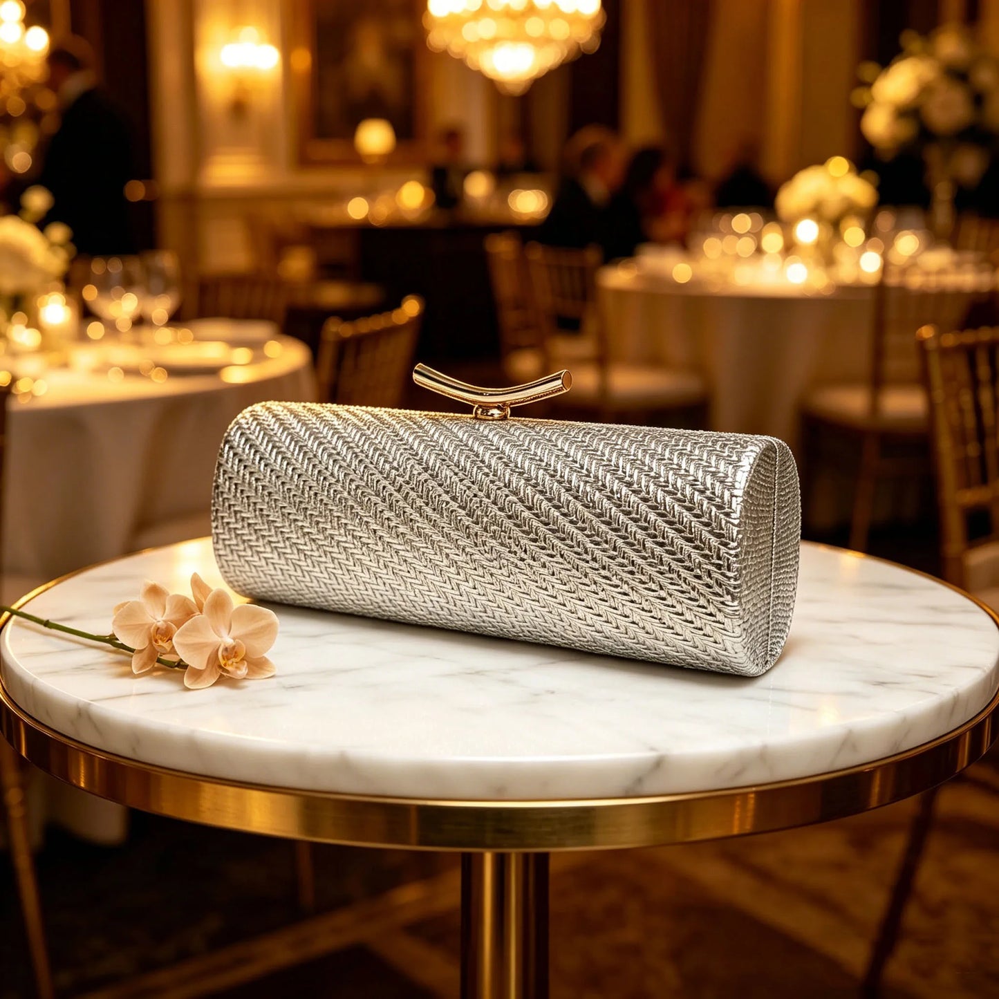 Woven Cylindrical Evening Clutch Bag for Women
