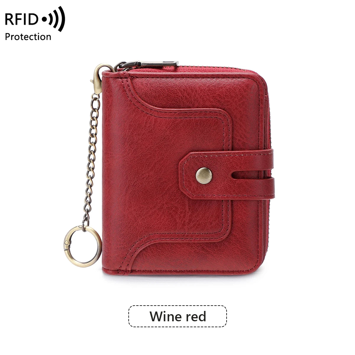 RFID Retro Animal Print Short Wallet for Women – Zipper Coin Purse with Key Chain