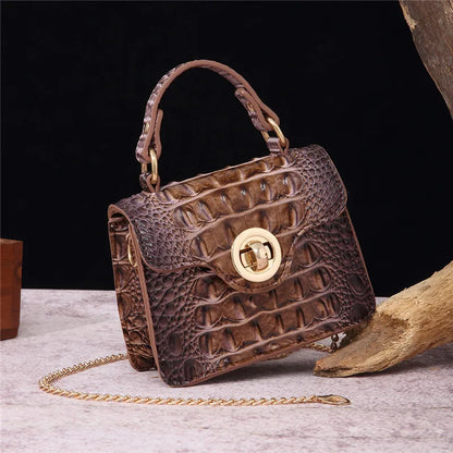 Crocodile Pattern Mini Handbag with Gold Chain Strap