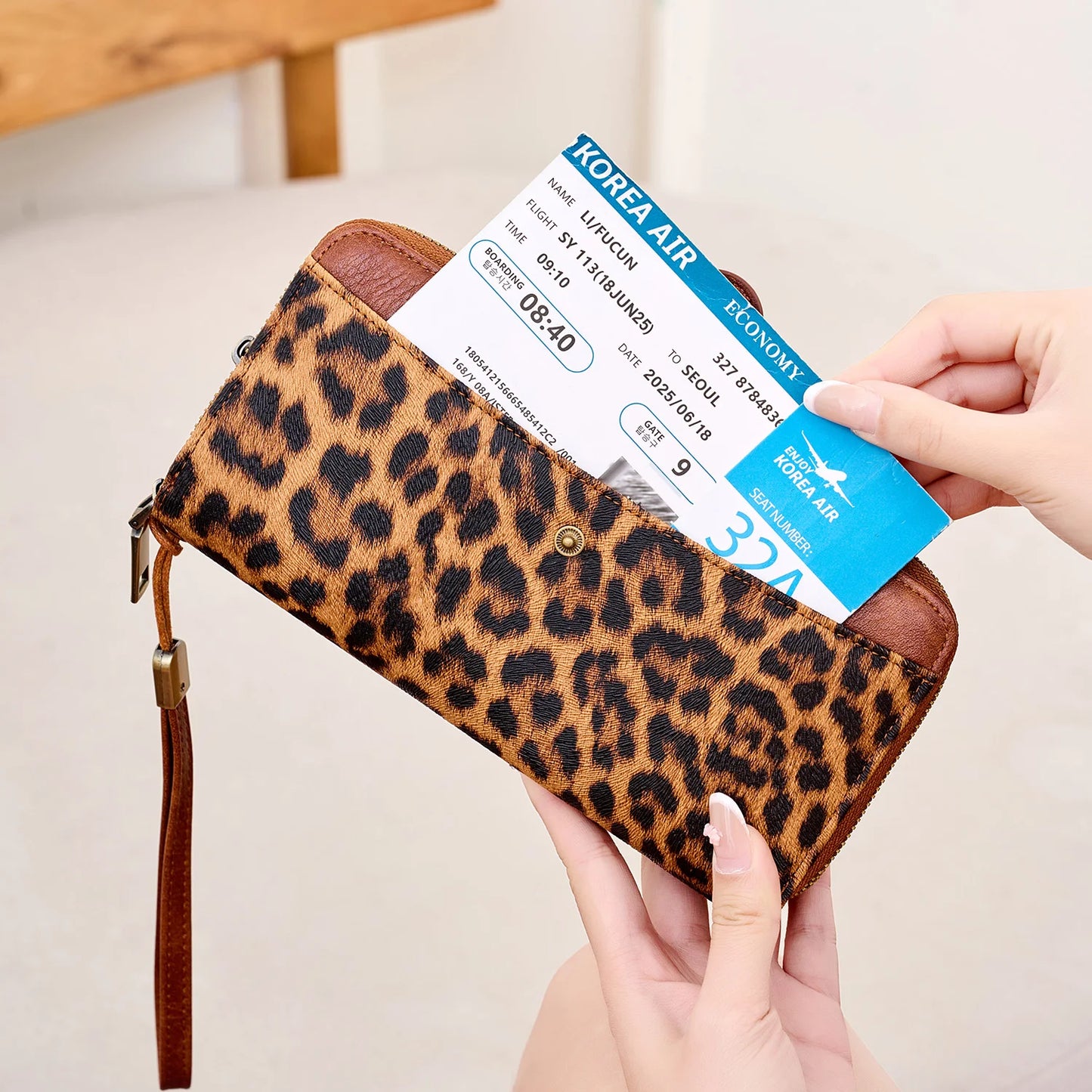 Women's Long Wallet – Double Zipper Accordion Card Holder Clutch with Wrist Strap