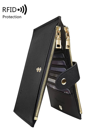 RFID Women's Long Wallet – Double Zipper Bifold Multi-Card Holder