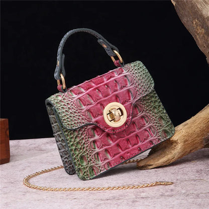 Crocodile Pattern Mini Handbag with Gold Chain Strap