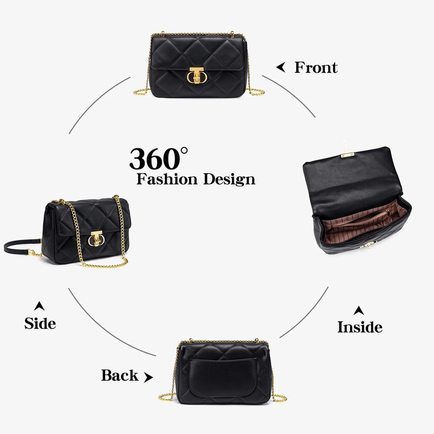 Quilted PU Leather Shoulder Bag – Women's Chain Crossbody Handbag