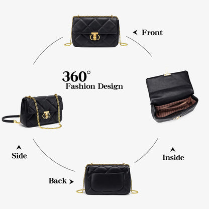 Quilted PU Leather Shoulder Bag – Women's Chain Crossbody Handbag