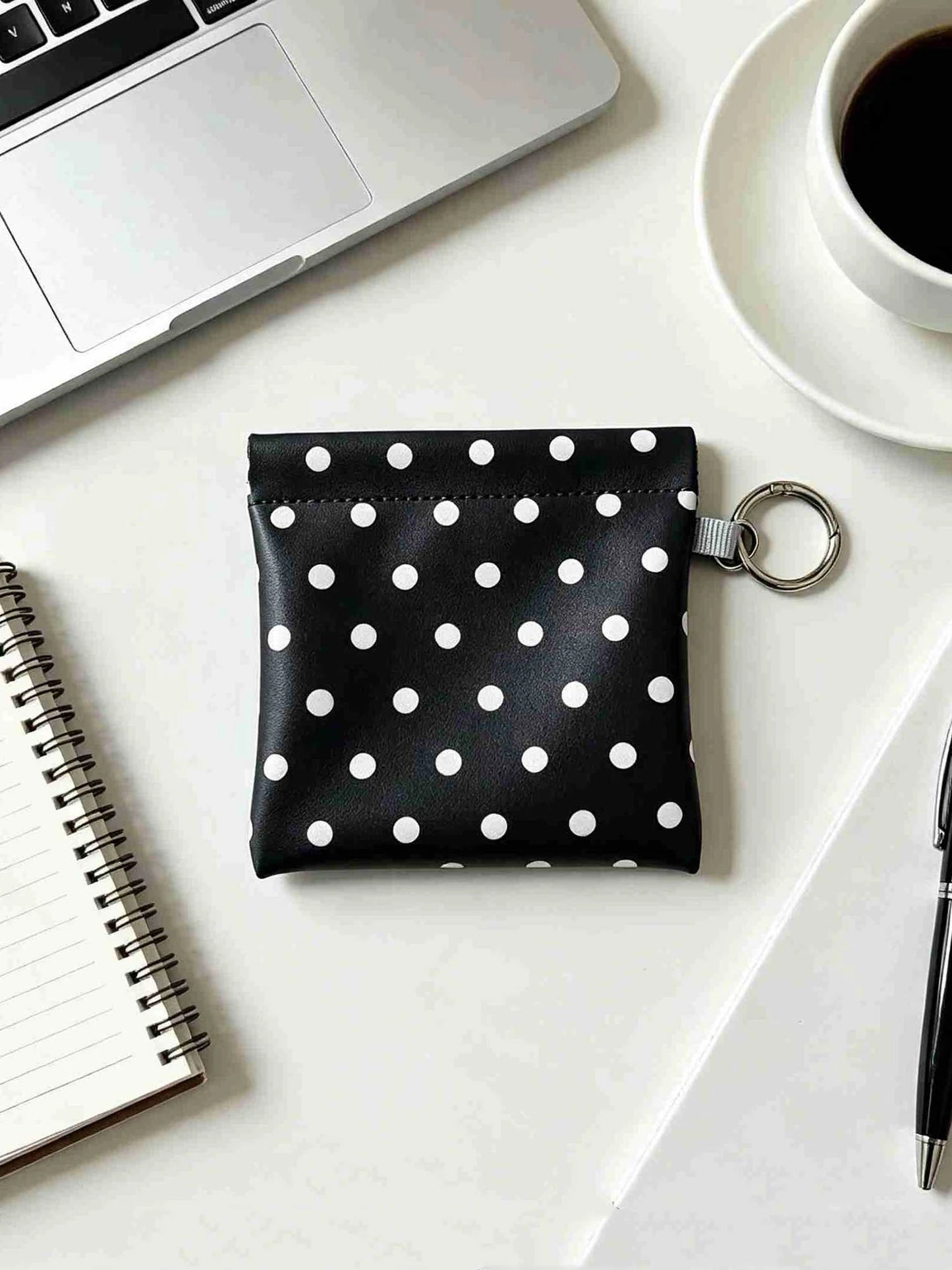 Polka Dot Coin Purse with Key Ring – Mini Snap Closure Pouch