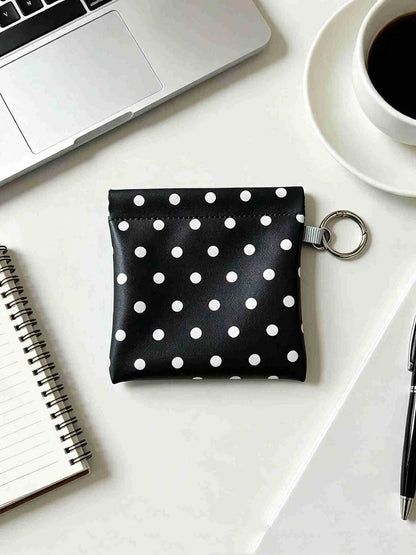Polka Dot Coin Purse with Key Ring – Mini Snap Closure Pouch