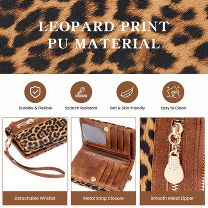 Leopard Print Women's Wallet Large Capacity Zipper Wristlet