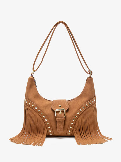 Fringe Shoulder Bag – Women's Studded Boho Crossbody Hobo