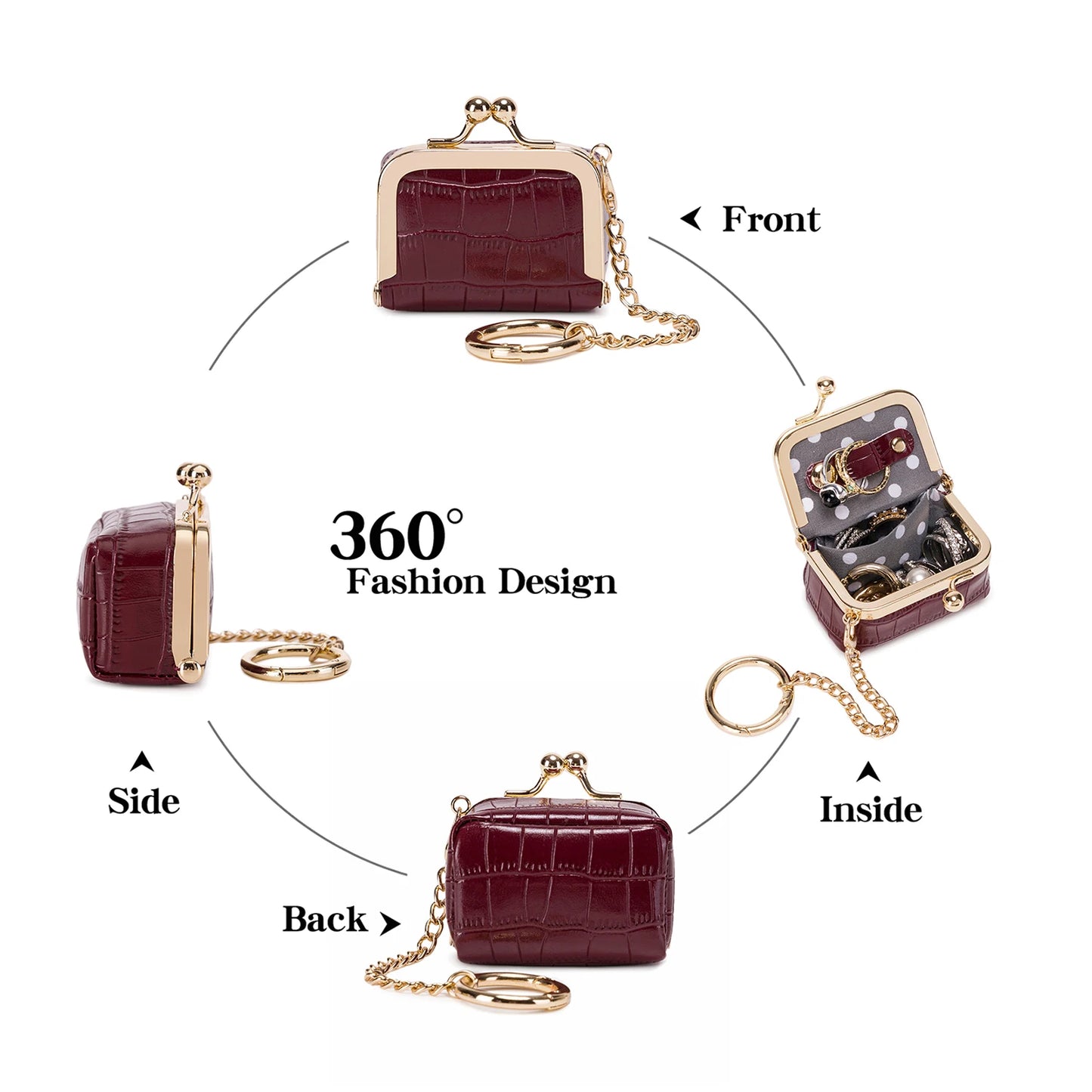 Crocodile Pattern Mini Jewelry Box Bag with Gold Chain