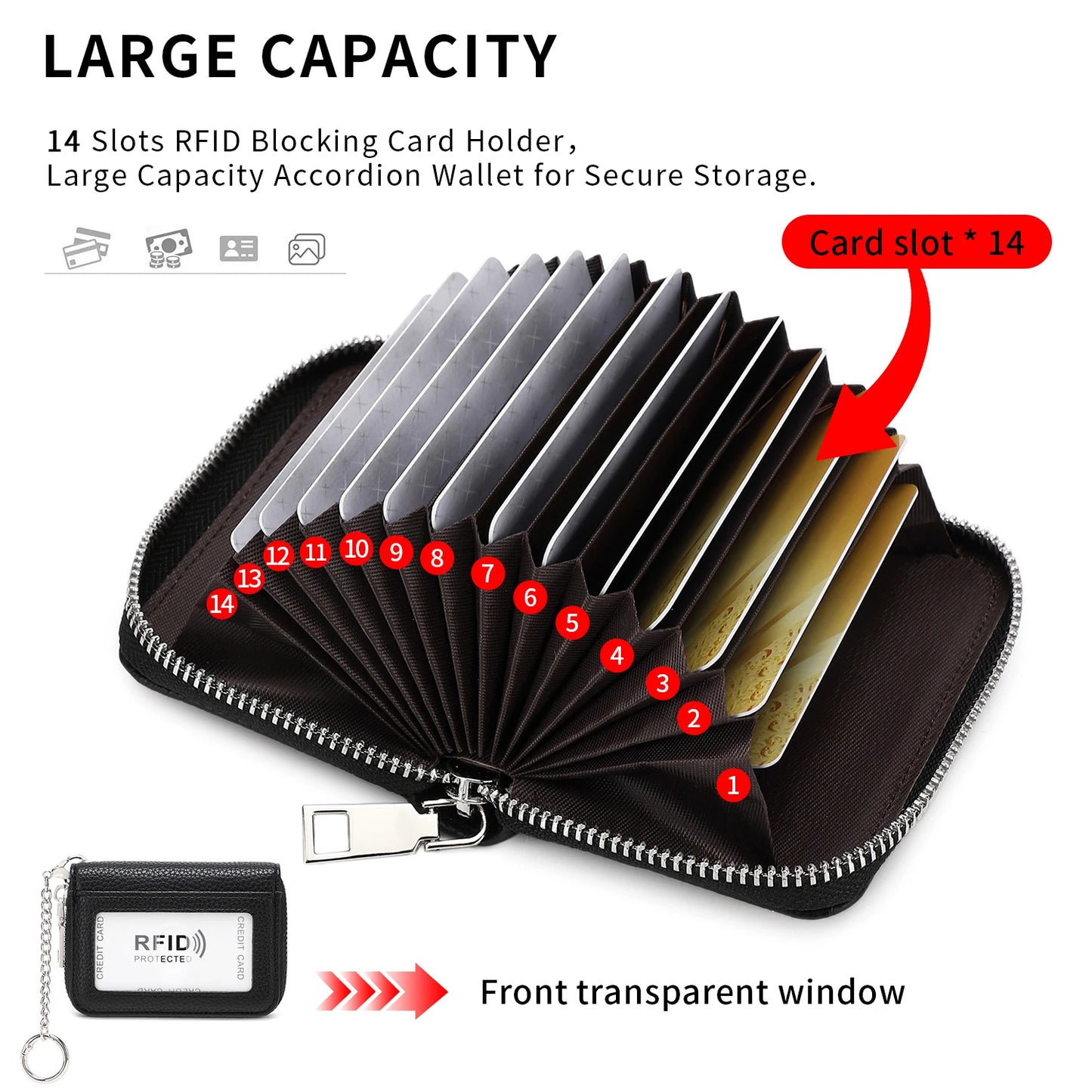 RFID Blocking Women's Accordion Card Holder Wallet with Key Ring