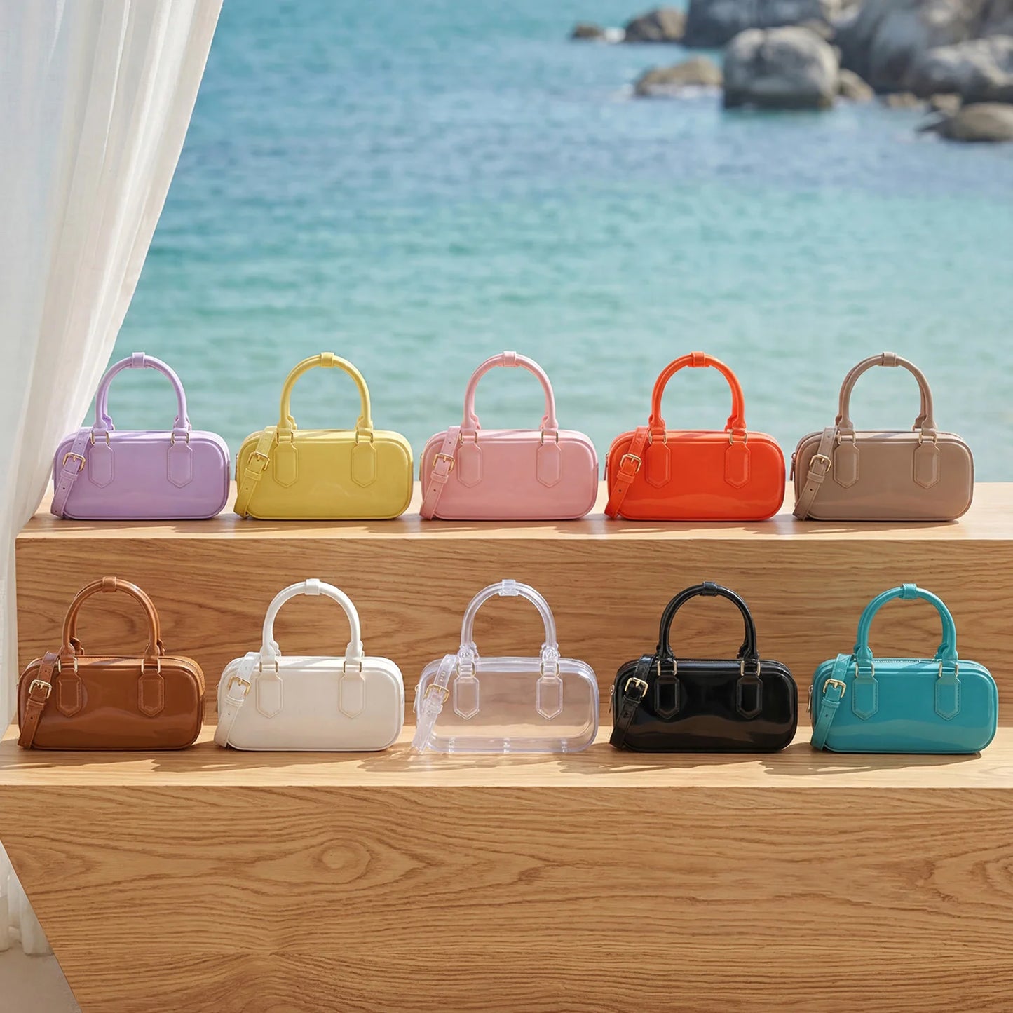 Mini PVC Crossbody Bag for Women – Cute Solid Color Shoulder Bag with Detachable Strap