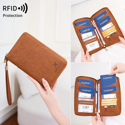 RFID Passport Holder Travel Wallet – Large Capacity Zipper
